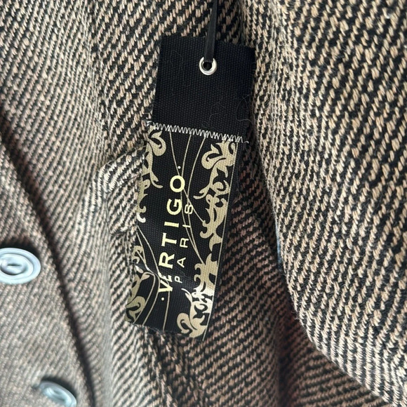 Vertigo Paris Large Long Peacoat NWT Tan/Black Combo Warm Fall/Winter Coat - Picture 4 of 8